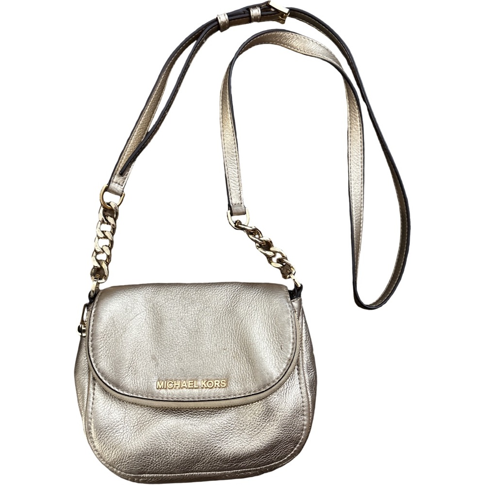 Michael Kors Leather Metallic Zipper Flap Crossbody Bag